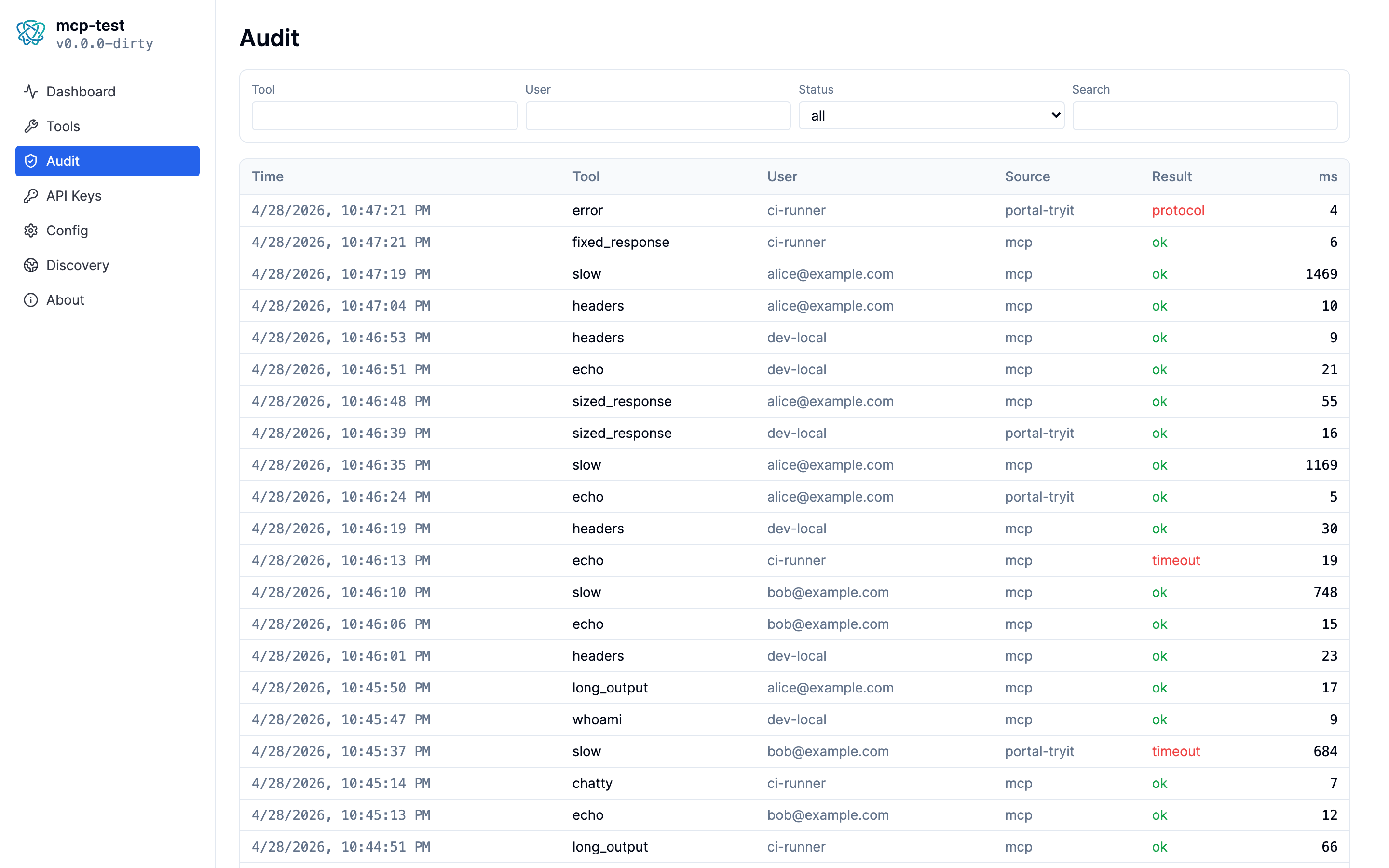 Portal Audit log screen, light theme