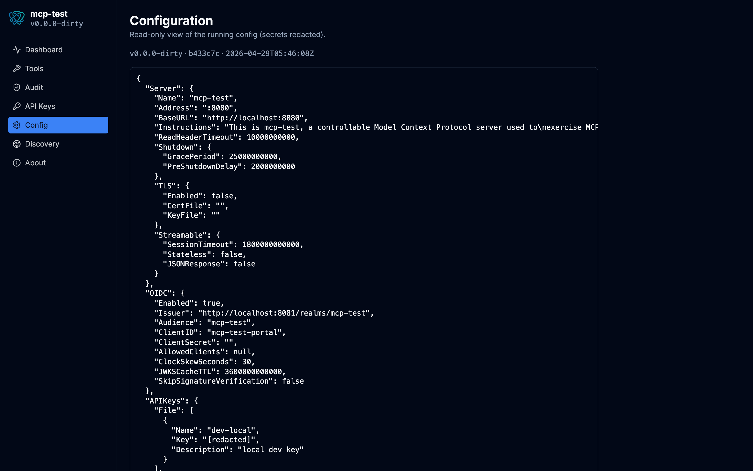 Portal Config screen, dark theme