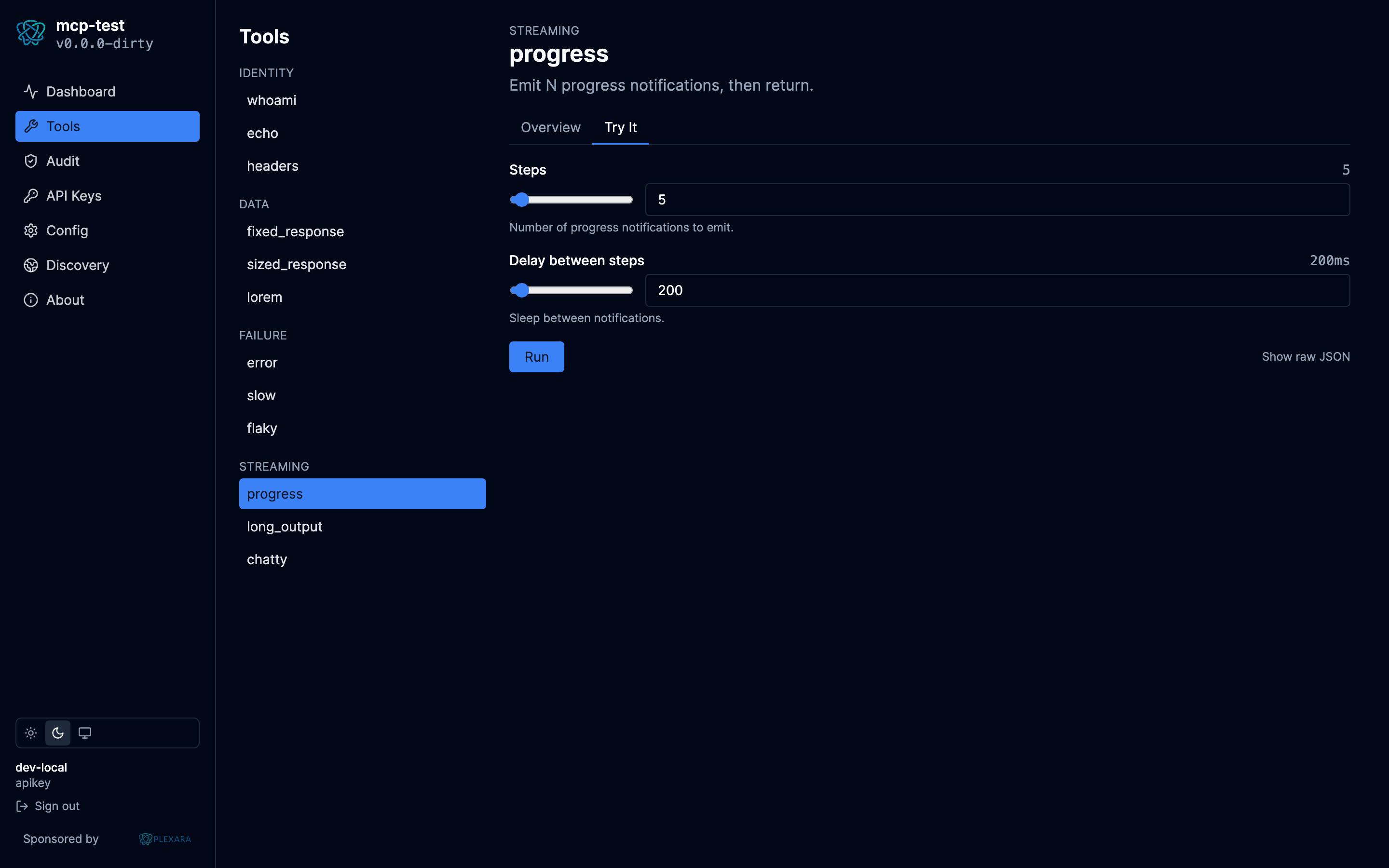 Portal Try it screen, dark theme